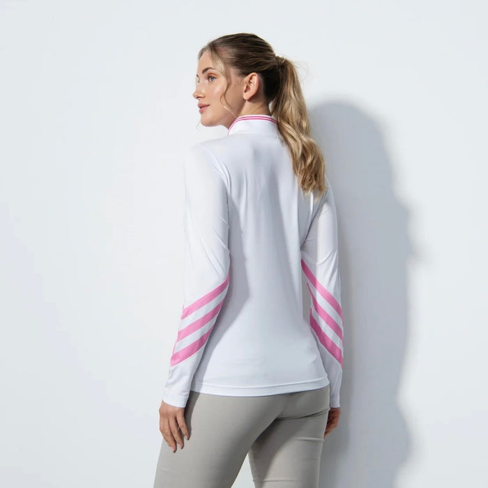 New Daily Sports Bari White Pink Stripe Long Sleeve Golf Top MSP$138