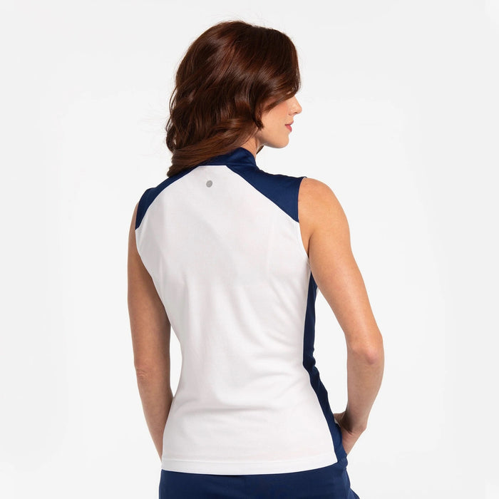 New EP NY Sleeveless Paisley Contrast Polo -White Multi MSP$84