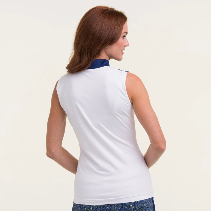 New EP NY Sleeveless Split Mock Golf Polo w/ Mesh - White/Navy/Yellow MSP$80