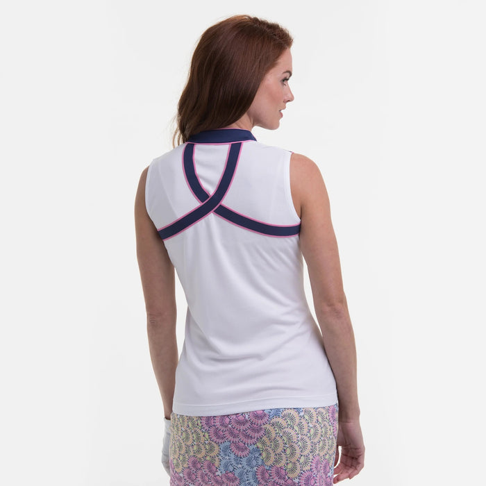 New EP NY Sleeveless Split Zip Mock Golf Polo - White Multi- MSP$80