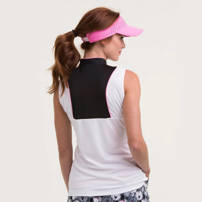 New EP NY Sleeveless Zip Mandarin Collar Golf Polo - White/Black MSP$80
