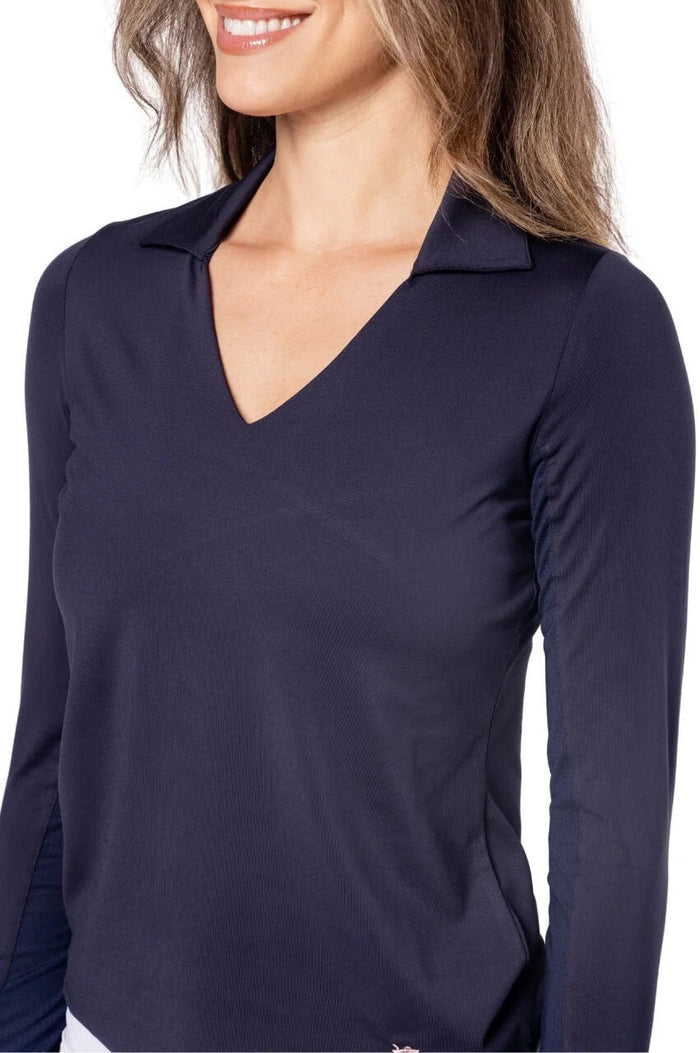 New Golftini Women's Navy Long Sleeve Lisa Sport Polo MSP$118