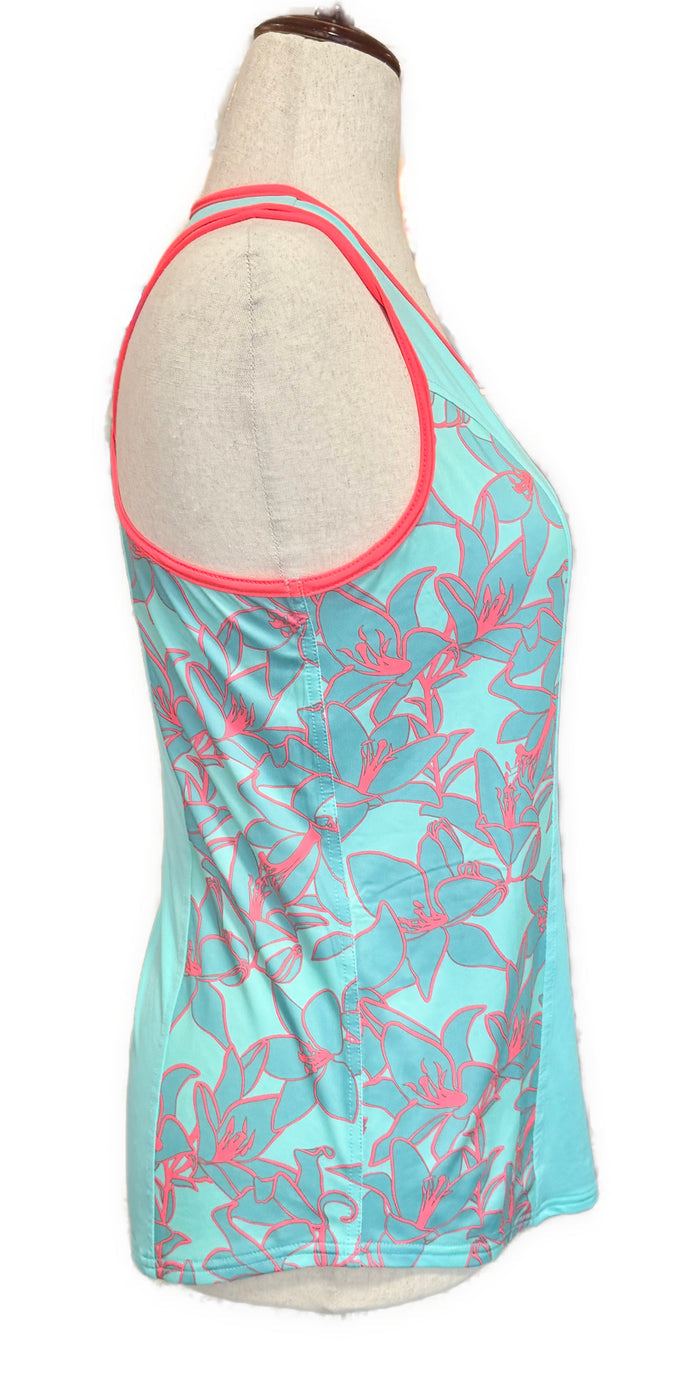 New Jofit Aqua & Teal Floral Tennis Tank MSP$70