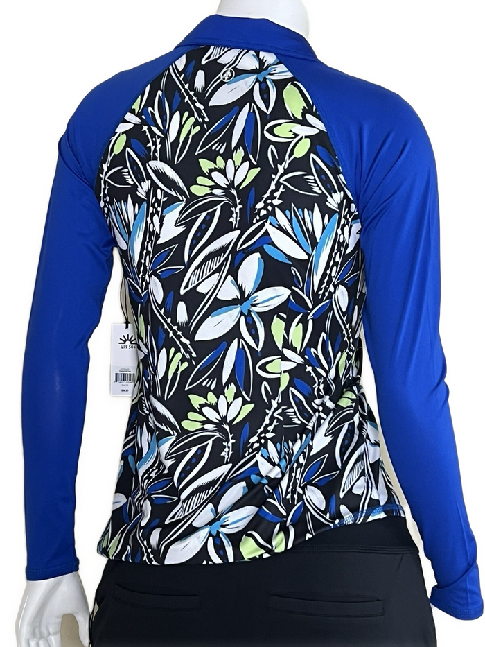 New Jofit Long Sleeve Quarter Zip -Blue/Black Floral Size L MSP$90