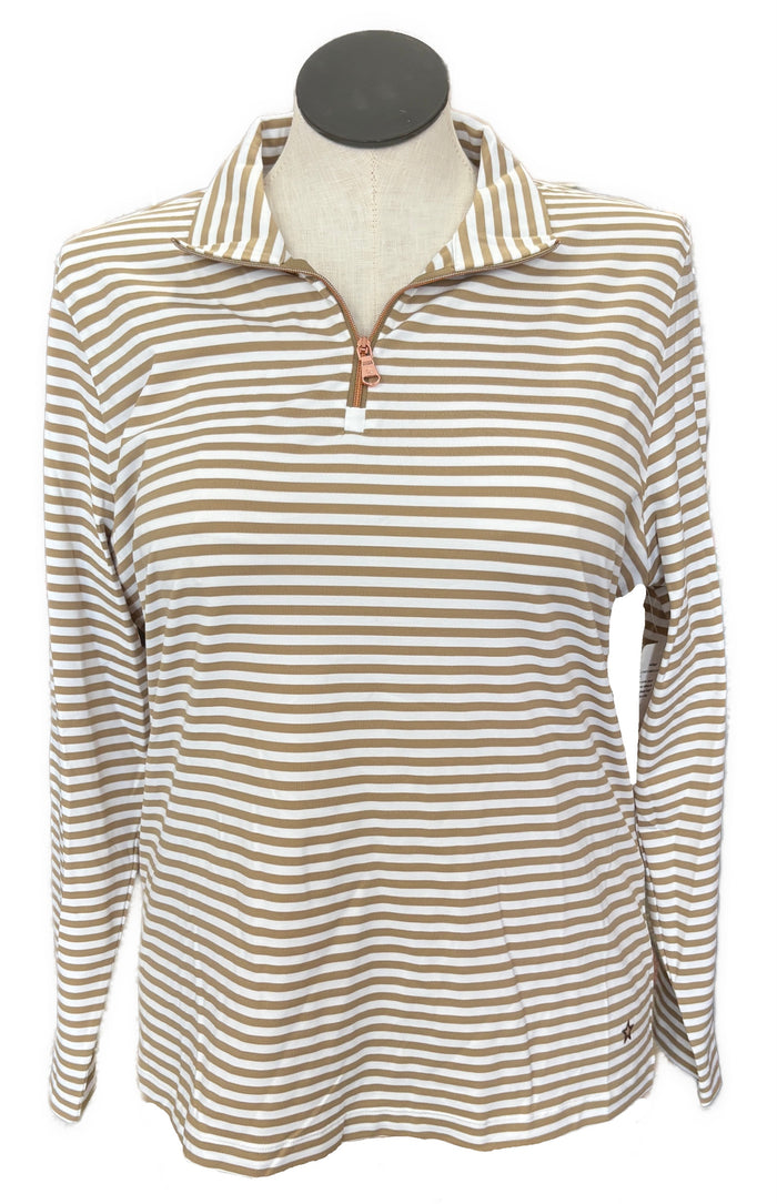 New Lohla Sport Women's White & Khaki Striped Golf Pullover Size XXL MSP$150