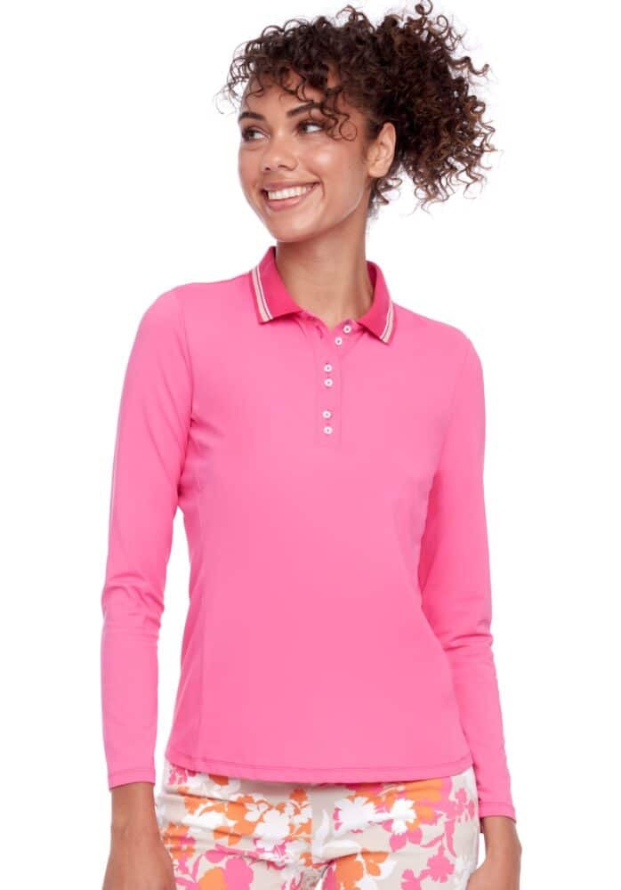 New Swing Control Long Sleeve Pink Velocity Golf Polo Size S MSP$90