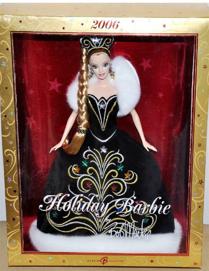 *NIB 2006 HOLIDAY BARBIE *Bob Mackie BLACK VELVET Embellished Gown Blonde Braid