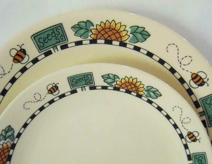 NMC Corelle SUNBLOSSOMS Sandstone DINNER or LUNCH PLATE Sunflowers Seeds Bees