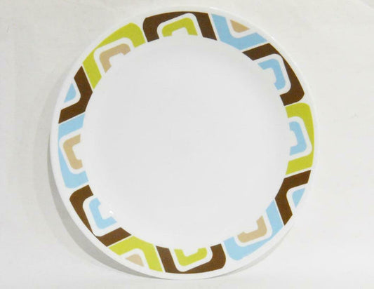 *NR MINT Corelle SQUARED 10 1/4 DINNER PLATE Blue Green Brown RETRO GEOMETRIC