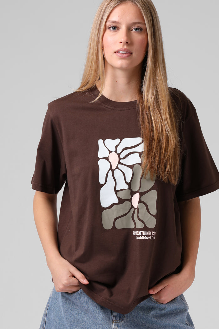 OS Floral Tee - Brunette Brown