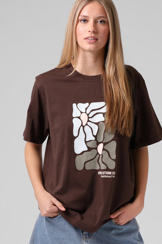 OS Floral Tee - Brunette Brown