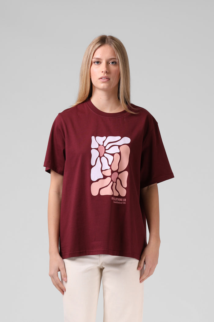 OS Floral Tee - Red Wine
