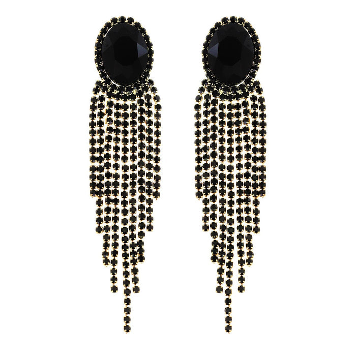 Style the Oval Rhinestone Crystal Halo Drop Tassel Earrings exclusively at Born To Glam