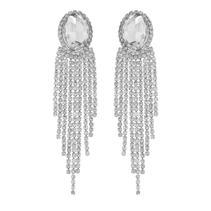 Style the Oval Rhinestone Crystal Halo Drop Tassel Earrings exclusively at Born To Glam