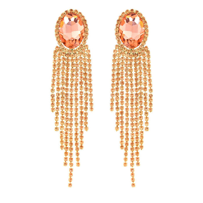 Style the Oval Rhinestone Crystal Halo Drop Tassel Earrings exclusively at Born To Glam