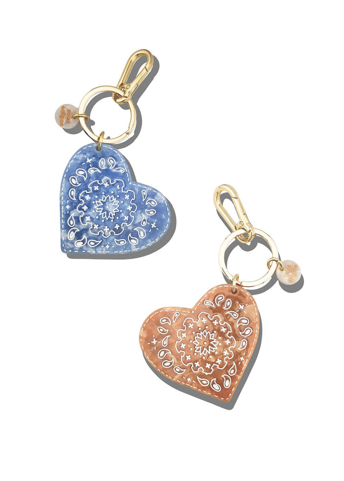 Paisley Heart Bag Charm Keychain - Blue