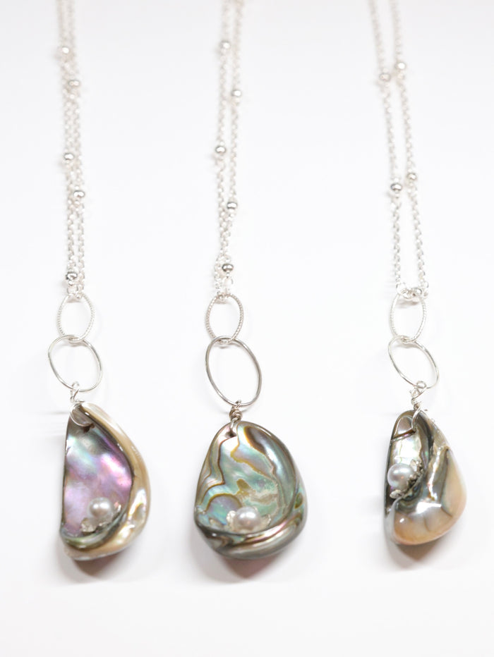 Paua Shell nh handmade long silver necklace