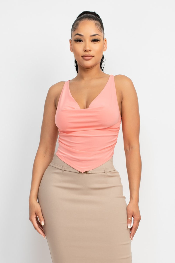 Peach Coral Cowl Neck Sleeveless Crop Top