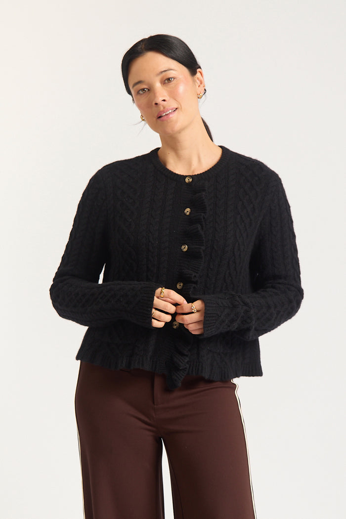 Peony Merino Cashmere Cardigan In Black