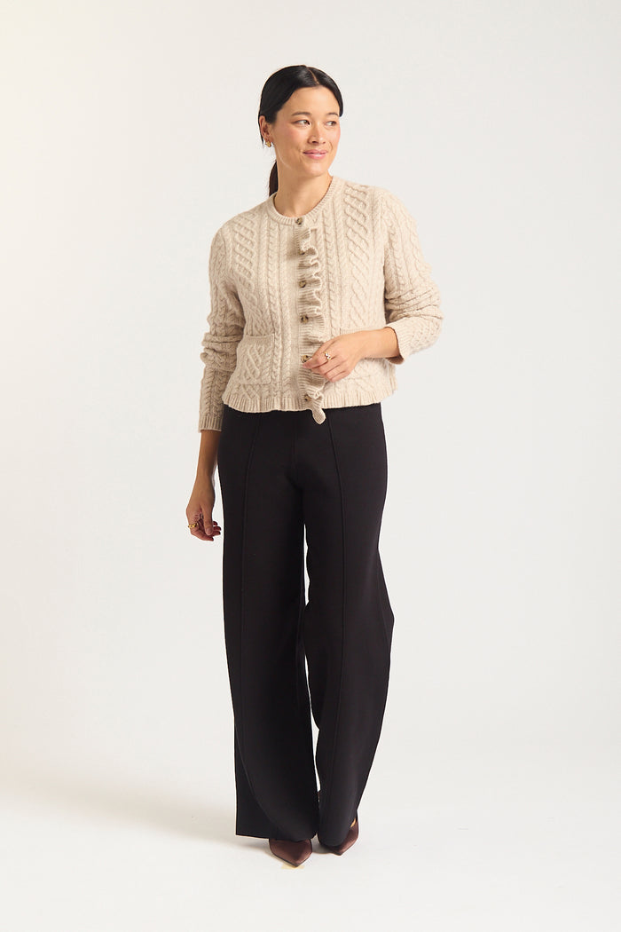 Peony Merino Cashmere Cardigan In Porridge