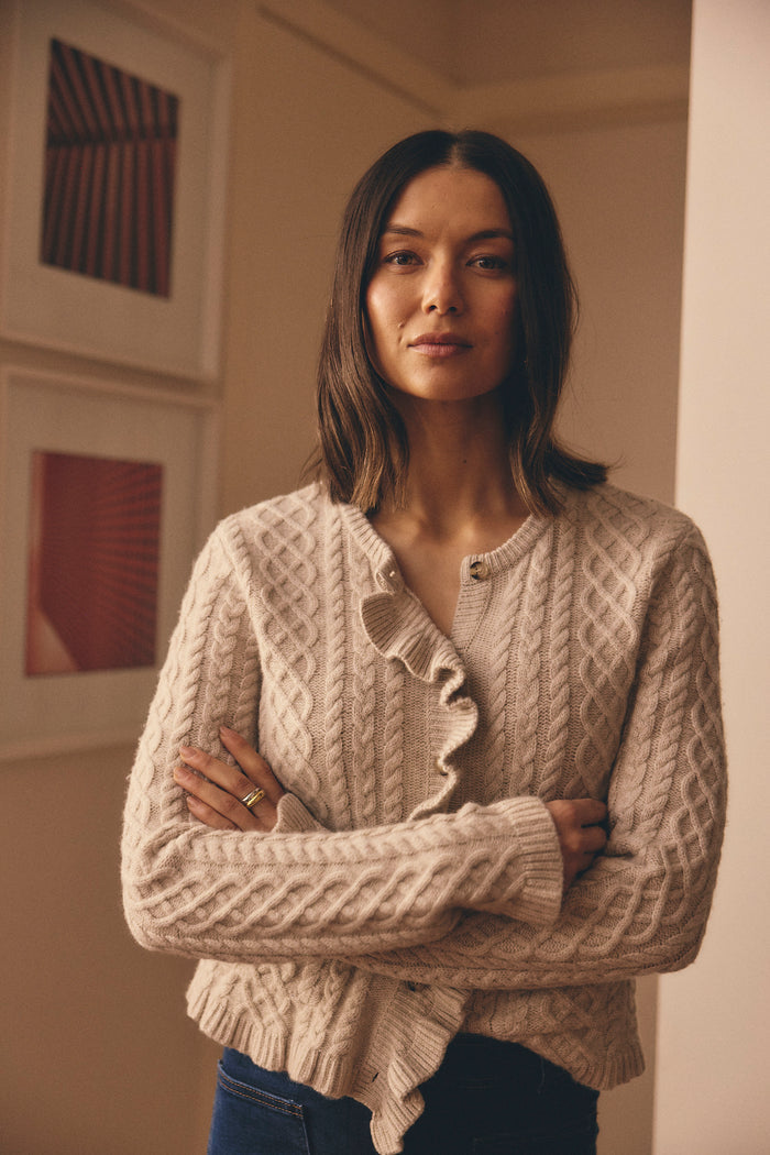 Peony Merino Cashmere Cardigan In Porridge