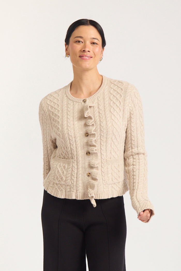 Peony Merino Cashmere Cardigan In Porridge