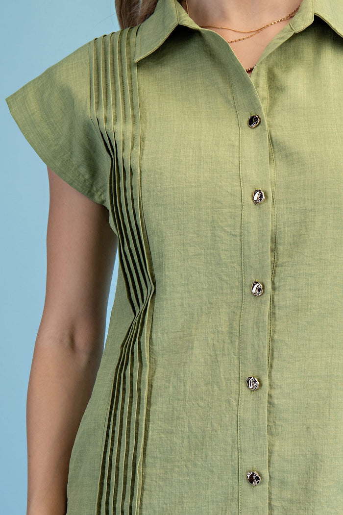 PIN-TUCK DETAIL SHIRT DRESS, GREEN