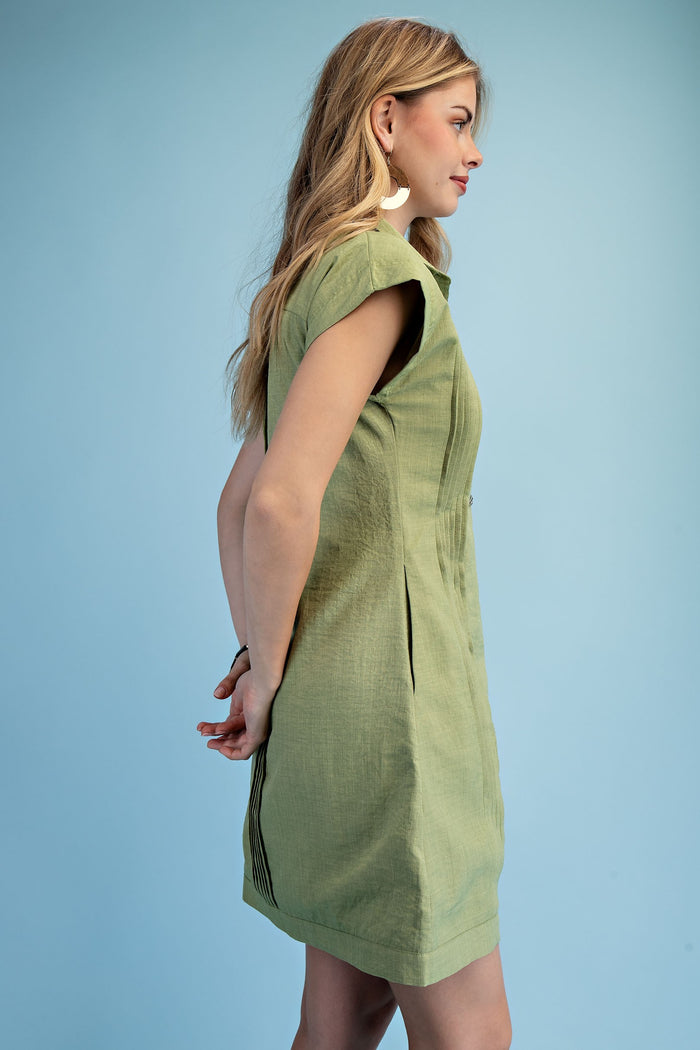 PIN-TUCK DETAIL SHIRT DRESS, GREEN