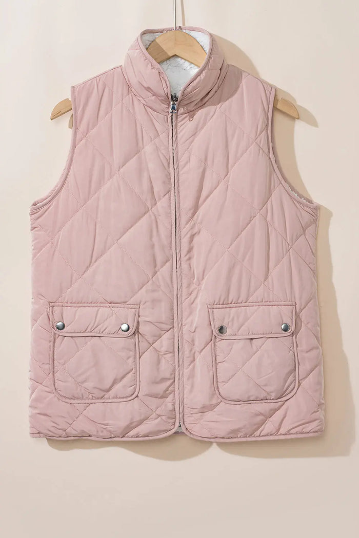 Pink Fleece Lined Quilted Vest - Outerwear/Vests