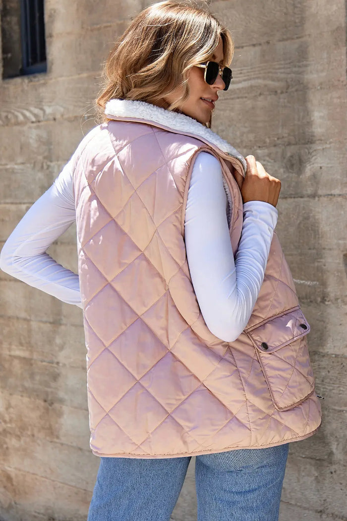 Pink Fleece Lined Quilted Vest - Outerwear/Vests