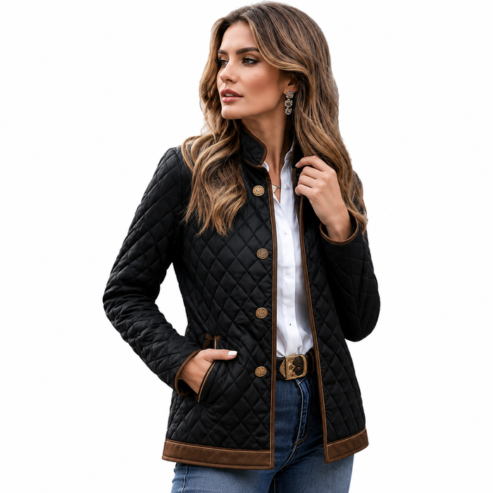 Slim fit button jacket for women with elegant plaid design, nine-point sleeves and polished everyday office look and feel now