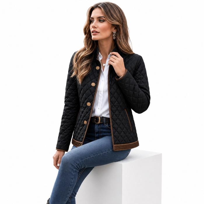 Medium thickness plaid blazer for women layered over a simple top for mild weather and cool season outfits with style today!!