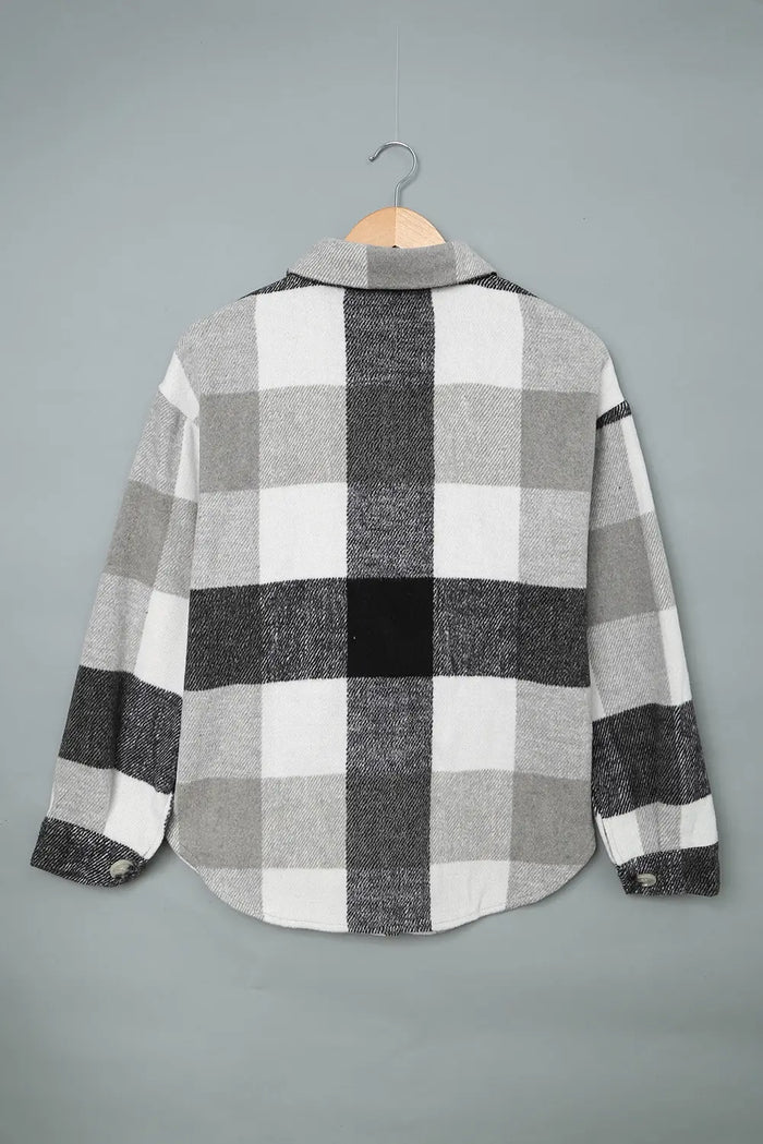 Plaid Buttoned Long Sleeve Jacket with Pocket - Outerwear/Plaid Shackets