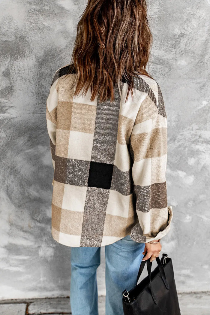 Plaid Buttoned Long Sleeve Jacket with Pocket - Outerwear/Plaid Shackets
