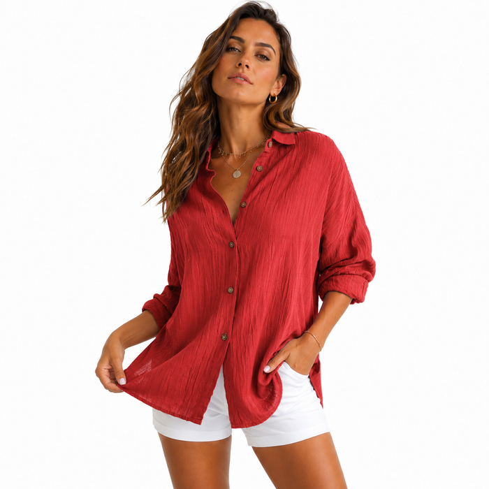 Close-up of pleated shirt texture with single-breasted button front