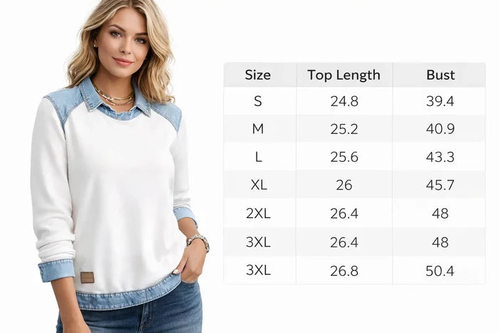 Plus-Size Denim-Trim Long-Sleeve Top product view 3, showing visible design and option details for key for comparison online.