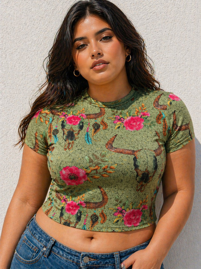 Plus Size Top Short Sleeve Basic Solid Crop Top T-shirt Tank