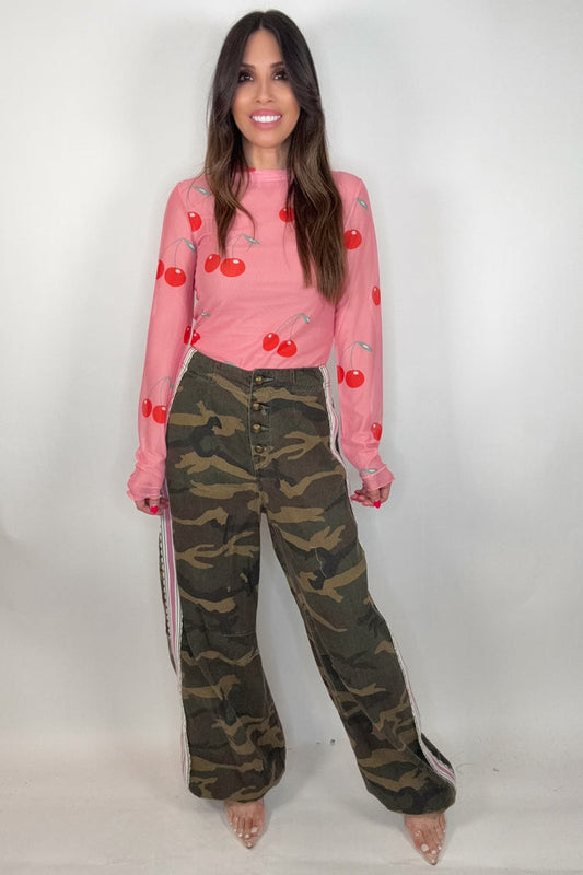 Style the Pol Olive Camo Side Tape Detail French Terry Knit Pants exclusively at Born To Glam