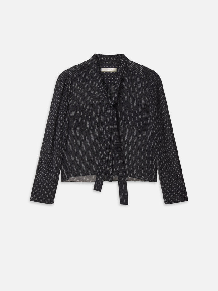Polka Dot Modern Tie Blouse -- Navy Multi
