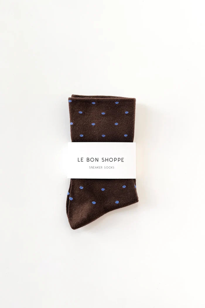 Polka Dot Sneaker Socks - Cacao/Blue