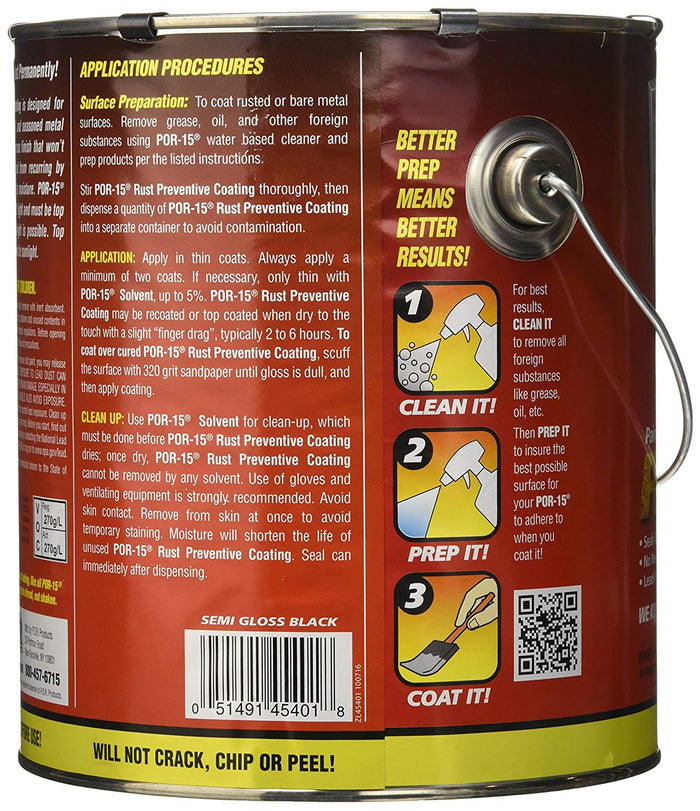 POR-15 45401 Rust Preventive Coating Semi-Gloss Black - 1 gallon - Detailing Connect