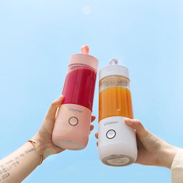 "portable blender 350ml with detachable tritan cup and leakproof lid resting by yoga mat after class ready for recovery drink"