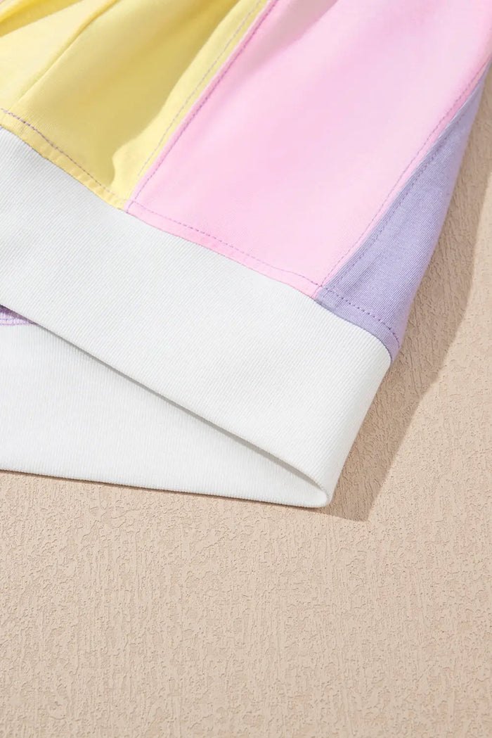 Purple Colour Block Patchwork Half Sleeve Oversized T Shirt - Tops/Tops & Tees