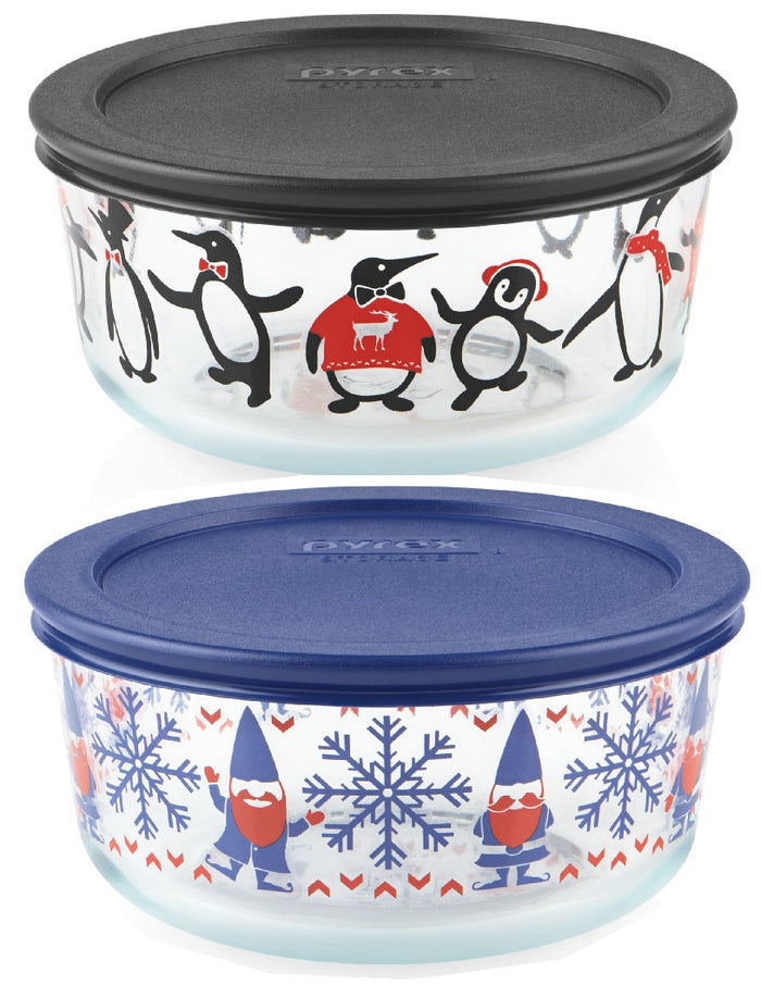 ❤️ PYREX 4 Cup CHRISTMAS Storage Bowl U-PICK:  GNOME ELF or JUST CHILLIN' PENGUINS