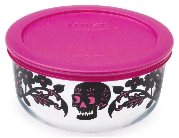 Pyrex 4 Cup Halloween Trick or Treat DEAD SKULLS GARDEN Choose: PINK or GREEN