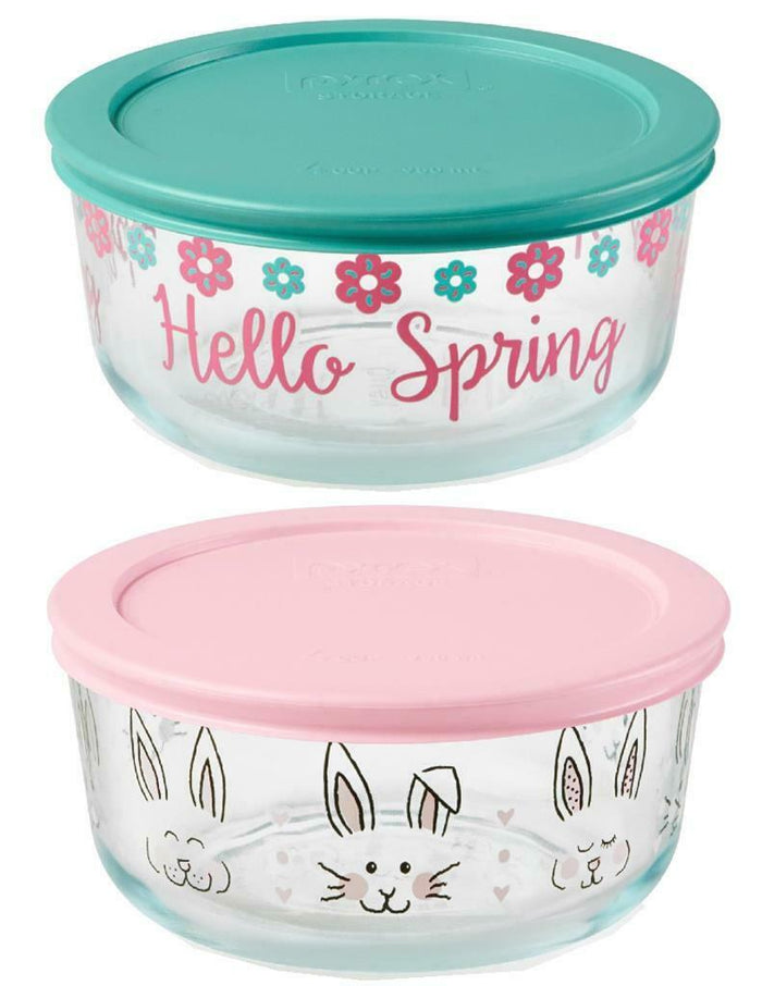 PYREX 4 Cup Pink EASTER Bunny Peeps Blue Floral *HIPPITY HOPPITY or HELLO SPRING