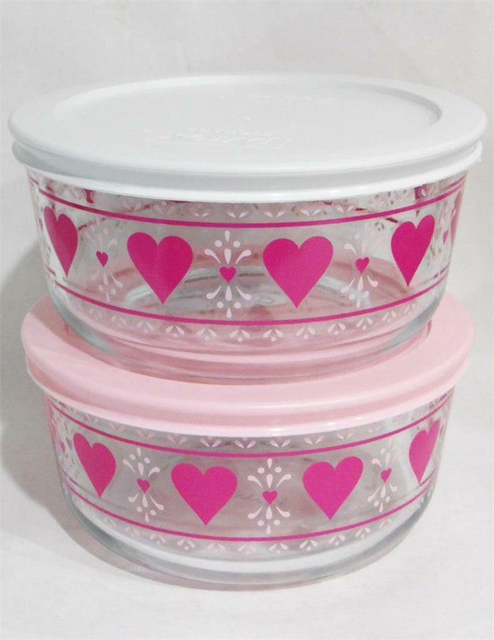 PYREX 4 Cup VALENTINE HEARTS STORAGE BOWL Love Hugs *Choose WHITE or PINK COVER