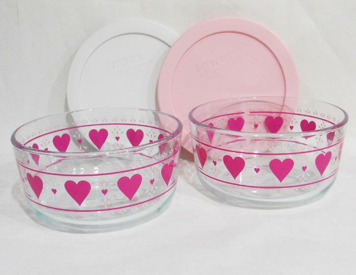 PYREX 4 Cup VALENTINE HEARTS STORAGE BOWL Love Hugs *Choose WHITE or PINK COVER