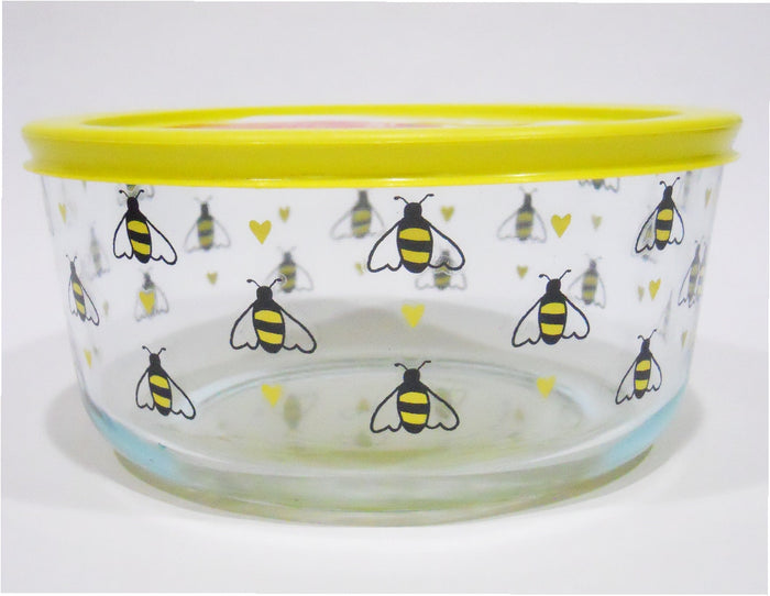 PYREX 7 Cup BEE HAPPY Storage Bowl *Choose: YELLOW or BLACK Hearts Spring Honeybees