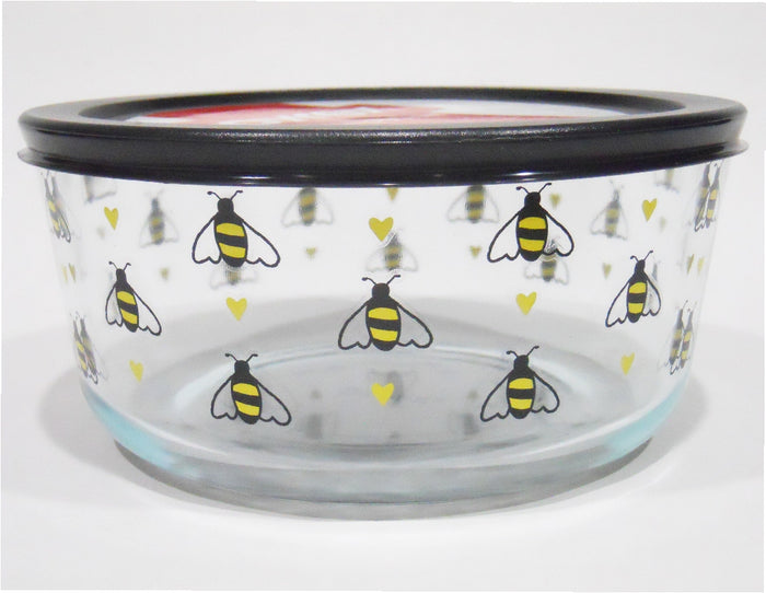 PYREX 7 Cup BEE HAPPY Storage Bowl *Choose: YELLOW or BLACK Hearts Spring Honeybees